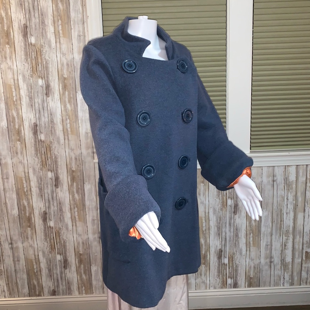 Vintage Blue Big Button/Orange lined An Ren New York Peacoat